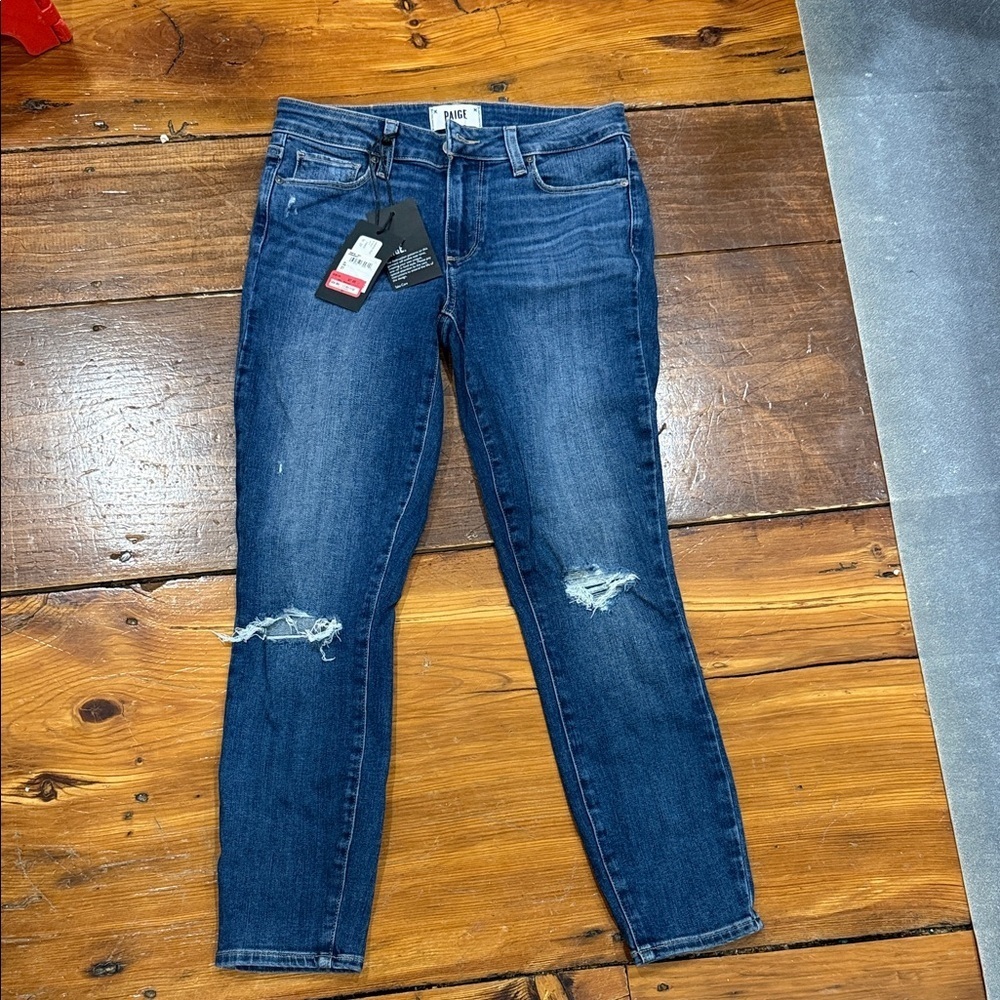 PAIGE Verdugo Crop Mid Rise Ultra Skinny Distressed Jeans Size 27 NWT